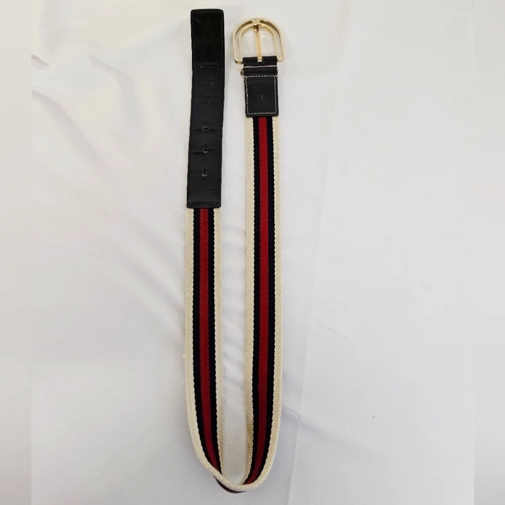Gucci Nylon And Leather Belt In Cream Navy And Red Size 32 / 80